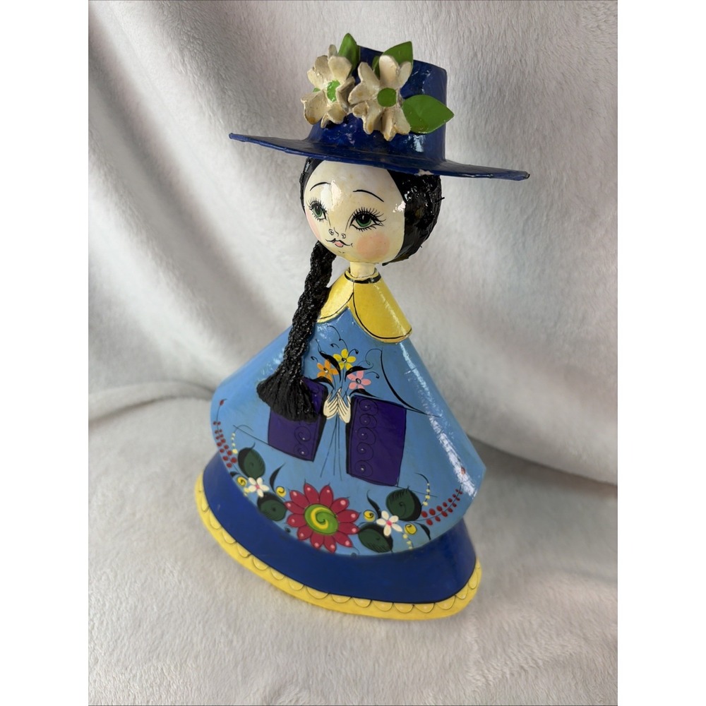 Vtg 70s Mexican Folk Art Paper Mache Doll Hand Painted Cartoneria Figurine MCM
